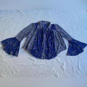 Free People Blue Floral Bell-Sleeve Blouse